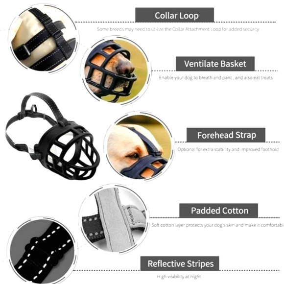 Barkless Soft Basket Silicone Muzzle for Dogs - black, size 5 (Snout 13.5-14.5") - Picture 3 of 8